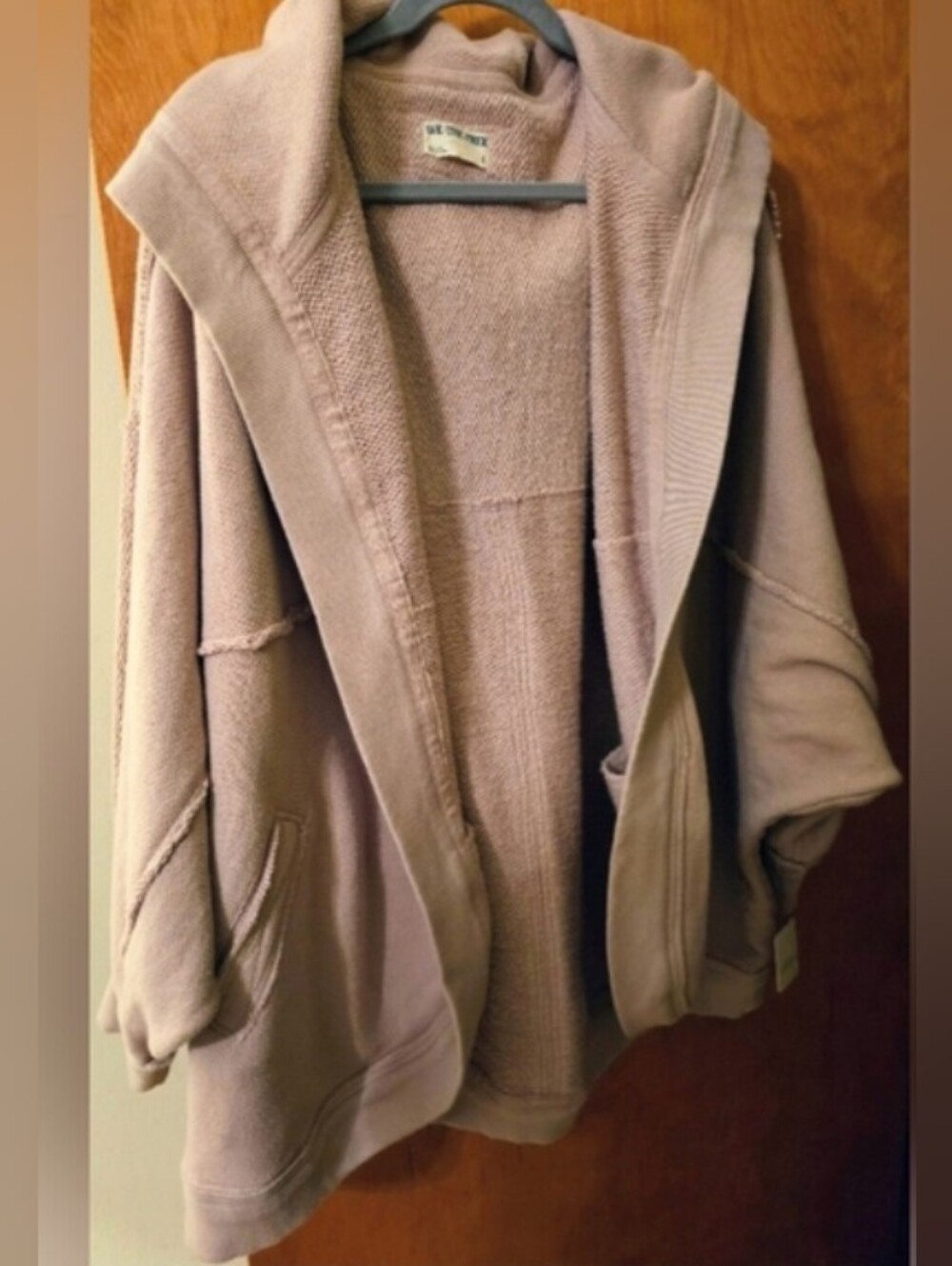 We The Free Tan Hooded Open-Front Sweater Poncho